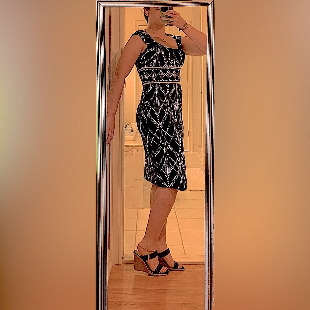 London Times Black & white midi dress